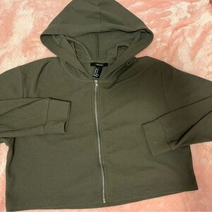 Army Green Cropped Hoodie